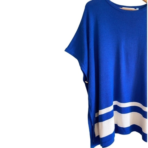 DRAPER JAMES Blue White Spirit Sweater Cape Poncho Size OS - Picture 4 of 7